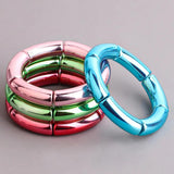 Metallic Red Bamboo Bracelets For Women Resin Tube Beads Bangles
