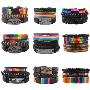 Rainbow Woven Braided Bracelet LGBT Pride Couple Friendship Jewelry