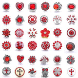 5Pcs Red Crystal Heart Snap Button Bracelet Necklace Charm