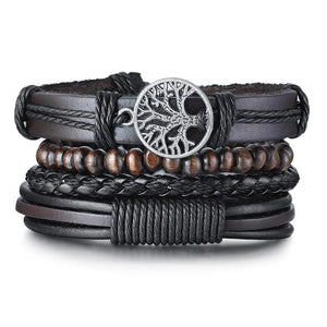 Feather Men Leather Cuff Bracelet Sets Boho Jewelry