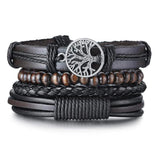 Feather Men Leather Cuff Bracelet Sets Boho Jewelry