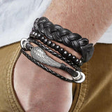 Feather Men Leather Cuff Bracelet Sets Boho Jewelry