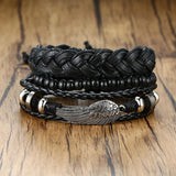Feather Men Leather Cuff Bracelet Sets Boho Jewelry