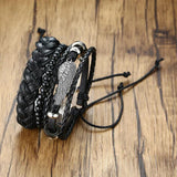 Feather Men Leather Cuff Bracelet Sets Boho Jewelry
