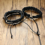 Feather Men Leather Cuff Bracelet Sets Boho Jewelry