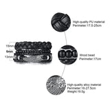 Feather Men Leather Cuff Bracelet Sets Boho Jewelry