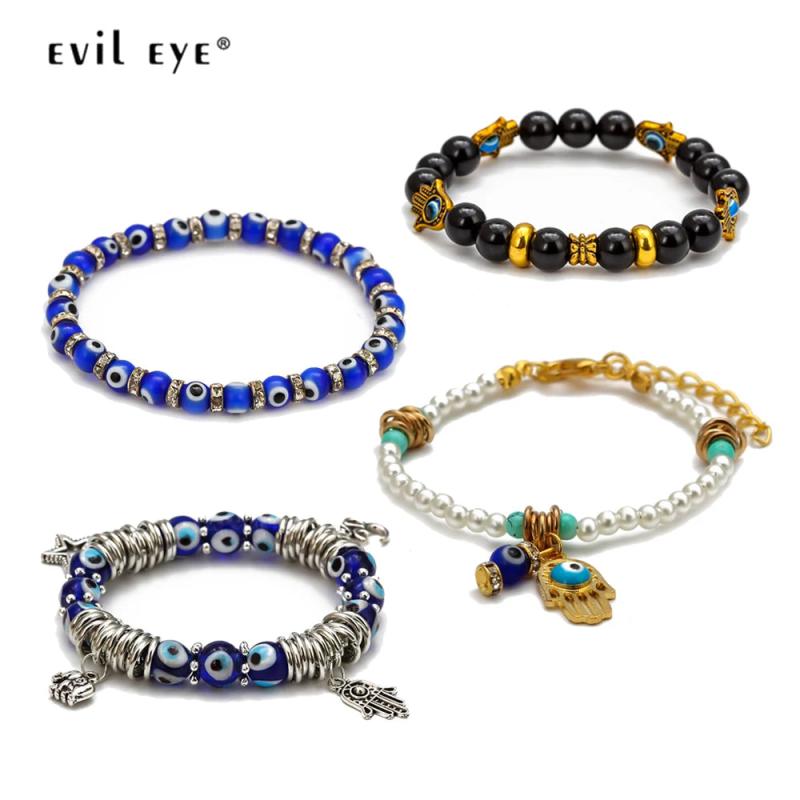 Evil Eye Beads Bracelet Tassel Fatima Hand Charm Adjustable Jewelry