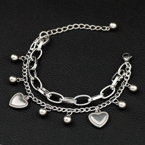 Women's Stainless Steel Charm Bracelet Love Heart Pentacle Star Jewelry