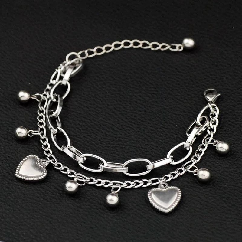 Women's Stainless Steel Charm Bracelet Love Heart Pentacle Star Jewelry