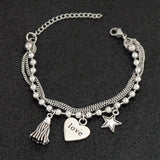 Women's Stainless Steel Charm Bracelet Love Heart Pentacle Star Jewelry
