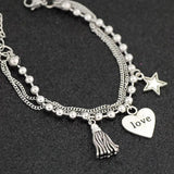 Women's Stainless Steel Charm Bracelet Love Heart Pentacle Star Jewelry