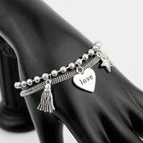 Women's Stainless Steel Charm Bracelet Love Heart Pentacle Star Jewelry