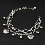 Women's Stainless Steel Charm Bracelet Love Heart Pentacle Star Jewelry