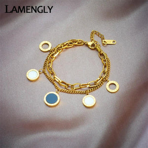 316L Stainless Steel Roman Numeral Charm Bracelet For Women