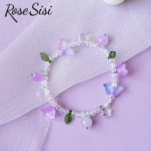 Chinese Ancient Flower Tassel Beaded Bracelet Multicolor Butterfly