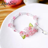 Chinese Ancient Flower Tassel Beaded Bracelet Multicolor Butterfly