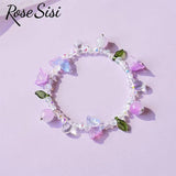 Chinese Ancient Flower Tassel Beaded Bracelet Multicolor Butterfly