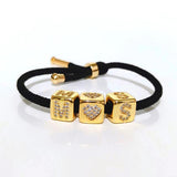 Red Rope Thread Letter Bracelet Couple CZ Cube Initial Adjustable