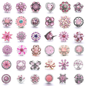 5Pcs Pink Crystal Rhinestone Owl Heart Flower Snap Buttons