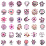 5Pcs Pink Crystal Rhinestone Owl Heart Flower Snap Buttons