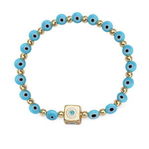 Adjustable Evil Eye Beaded Bracelet Copper Square Round Charm Bracelet