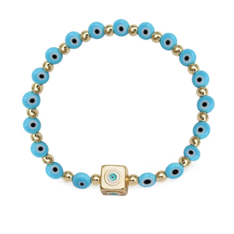 Adjustable Evil Eye Beaded Bracelet Copper Square Round Charm Bracelet
