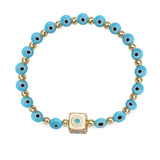 Adjustable Evil Eye Beaded Bracelet Copper Square Round Charm Bracelet