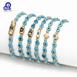 Adjustable Evil Eye Beaded Bracelet Copper Square Round Charm Bracelet