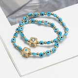 Adjustable Evil Eye Beaded Bracelet Copper Square Round Charm Bracelet
