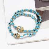 Adjustable Evil Eye Beaded Bracelet Copper Square Round Charm Bracelet