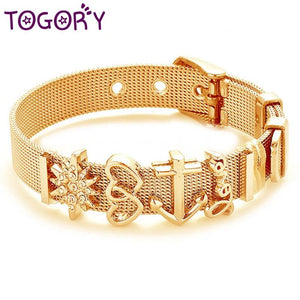 Stainless Steel Mesh Bracelet Set Crystal Heart Anchor Charm Bangle Lover