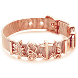 Stainless Steel Mesh Bracelet Set Crystal Heart Anchor Charm Bangle Lover
