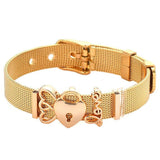 Stainless Steel Mesh Bracelet Set Crystal Heart Anchor Charm Bangle Lover