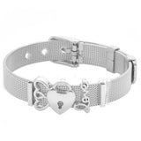 Stainless Steel Mesh Bracelet Set Crystal Heart Anchor Charm Bangle Lover