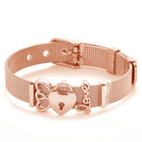 Stainless Steel Mesh Bracelet Set Crystal Heart Anchor Charm Bangle Lover