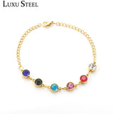Colorful Stone Wedding Bracelet Stainless Steel Crystal Bangle