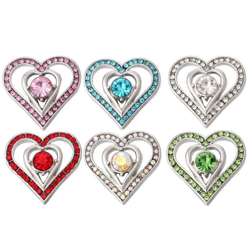 6pcs Love Heart Snap Buttons for 18mm Metal Snap Button DIY Bracelet