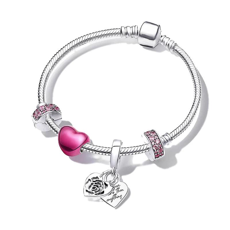 Running Dog Heart Pink Love Typewriter FCharm Bracelet Pendant