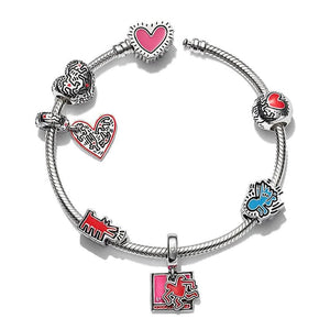 Running Dog Heart Pink Love Typewriter FCharm Bracelet Pendant
