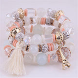 Bohemian Wood Beads Bracelet Tower Tassel Charm Rope Bracelet