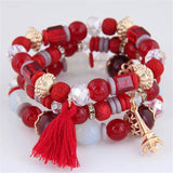 Bohemian Wood Beads Bracelet Tower Tassel Charm Rope Bracelet