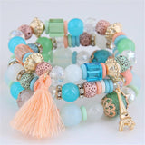 Bohemian Wood Beads Bracelet Tower Tassel Charm Rope Bracelet