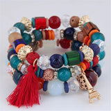 Bohemian Wood Beads Bracelet Tower Tassel Charm Rope Bracelet