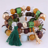 Bohemian Wood Beads Bracelet Tower Tassel Charm Rope Bracelet