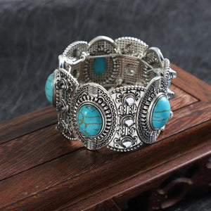 Tibetan Turquoise Beads Bracelet Vintage Boho Ethnic Stone Elastic Bracelet