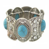 Tibetan Turquoise Beads Bracelet Vintage Boho Ethnic Stone Elastic Bracelet