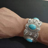 Tibetan Turquoise Beads Bracelet Vintage Boho Ethnic Stone Elastic Bracelet