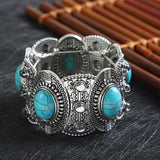 Tibetan Turquoise Beads Bracelet Vintage Boho Ethnic Stone Elastic Bracelet