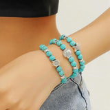 Tibetan Turquoise Beads Bracelet Vintage Boho Ethnic Stone Elastic Bracelet
