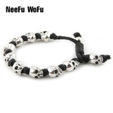 Punk Skull Head Bracelet Bangle Metal Weave Pave Double Collection